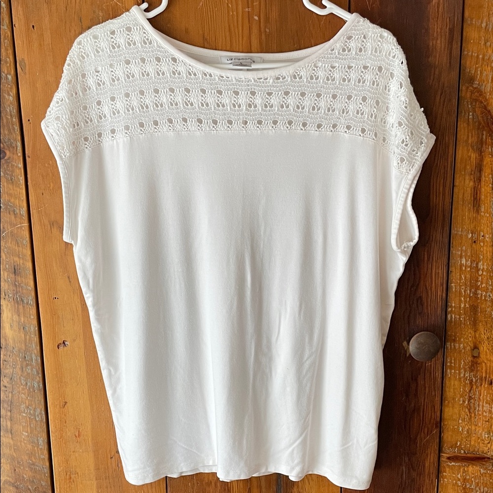 Liz Claiborne White Crochet Yoke Tank Top